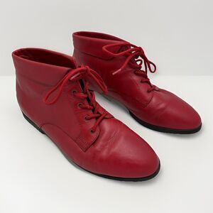 Vintage Danexx Red Leather Lace Up Ankle Boots Womens 9M Minimalist Comfort Shoe